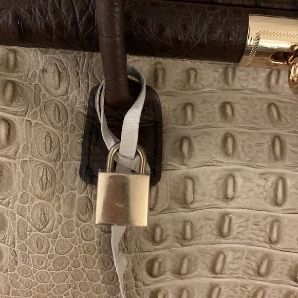 Croc Embossed Italian Leather Satchel in Taupe - Picture 7 of 9